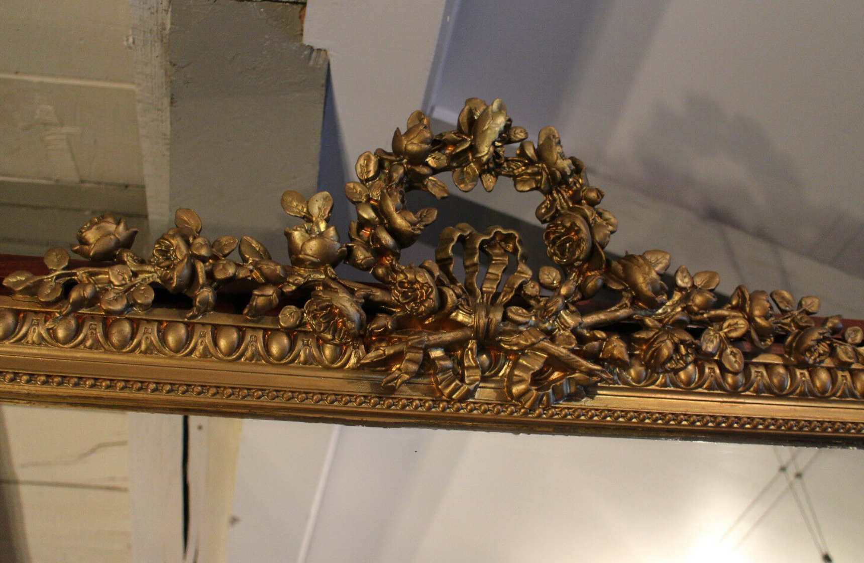 Mirror fireplace mirror with fronton floral decoration wrapped Louis XVI style 165x110cm