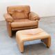 Pair of armchairs with cognac-colored pouf, "Coronado" model by Afra & Tobia scarpa for B&B It