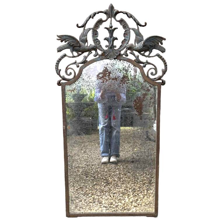 Art Deco wrought iron bird mirror in the style of Gilbert Poillerat, circa 1930