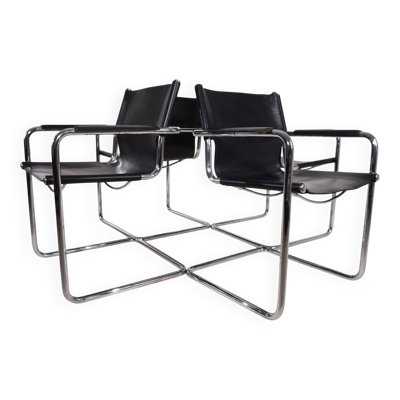 Ensemble de 4 chaises visiteur Matteo Grassi en cuir/chrome, chaises cantilever, 1970.