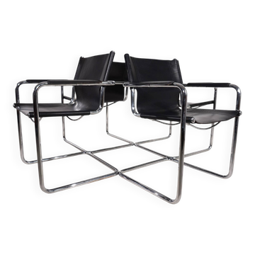 Matteo Grassi Visitor Chair Set of 4 Leather/Chrome Cantilever Chairs, 1970
