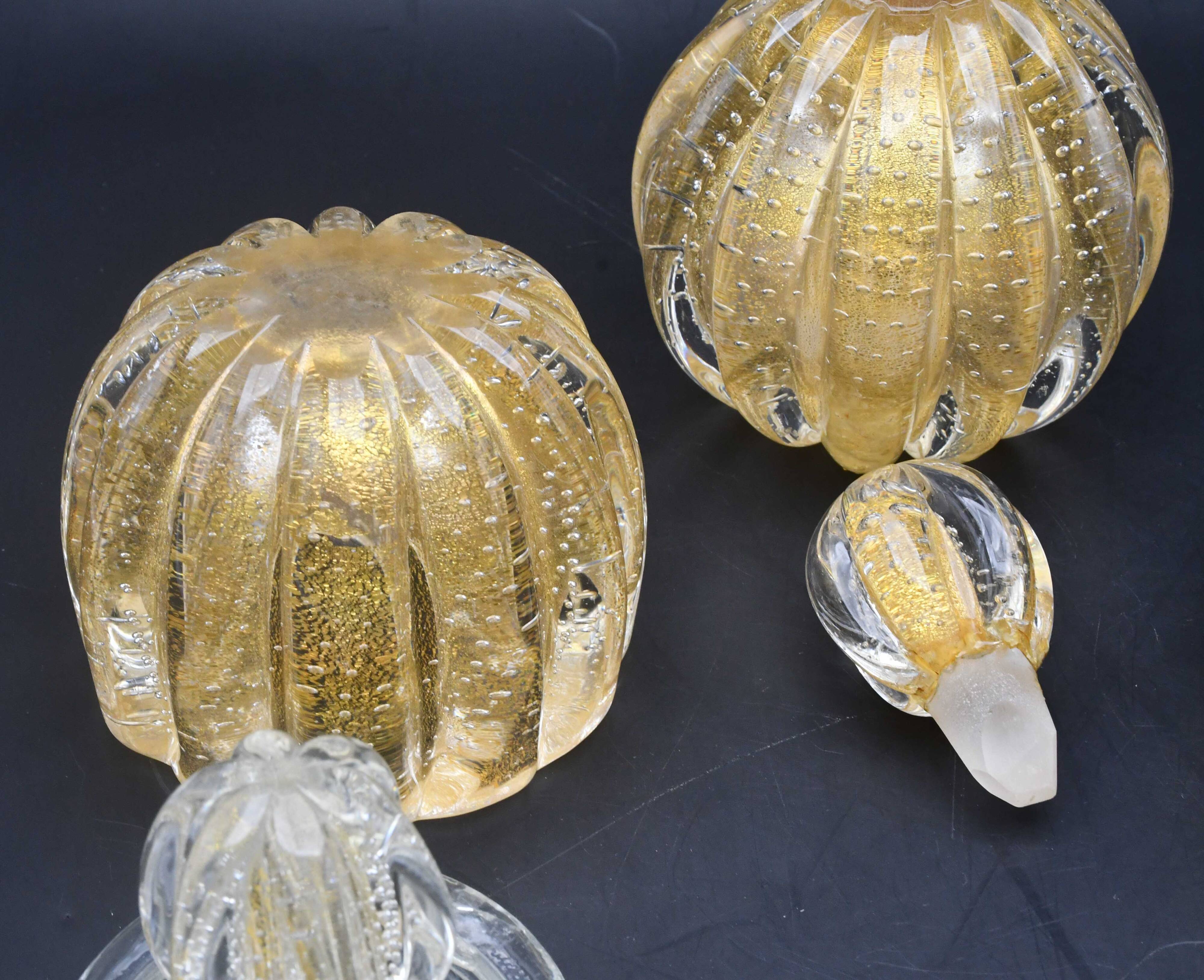 Set of 3 gold Ercole Barovier "Bullicante" Murano glass vases for Barovier & Toso