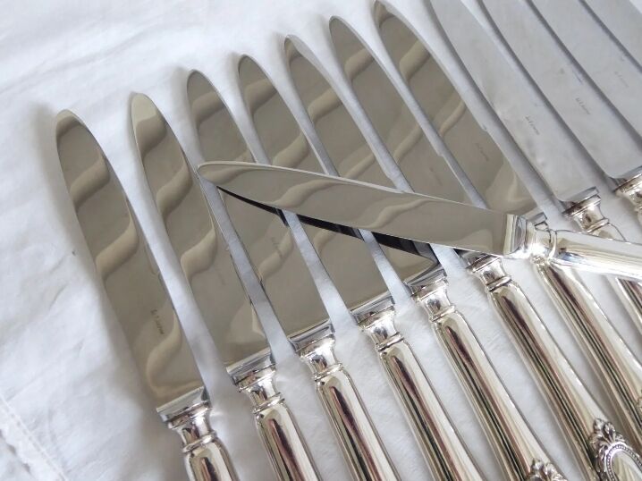 Set of 12 table knives in silver metal