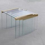 Set of 3 glass and brass waterfall side table by Leon Rosen for Pace Collection, 1970s