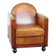 Sheep leather and wooden Art Deco design armchair with ball feet