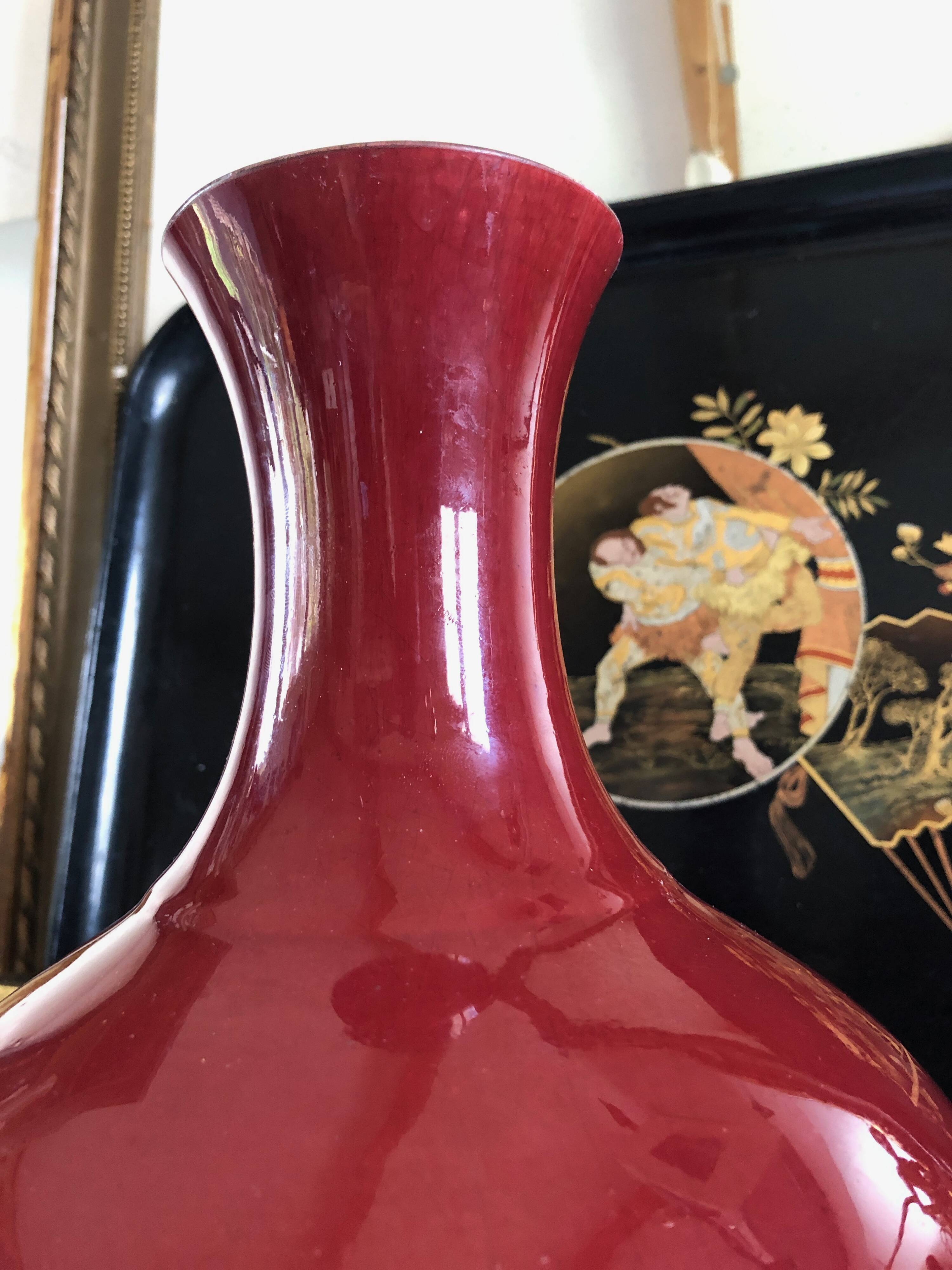 Monochrome Porcelain Vase Pansu Long Neck/Sang de Boeuf/China Qing Dynasty 19th