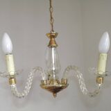 French Barley Twist Glass Arms and Gold Metal 3-Light Chandelier 5230