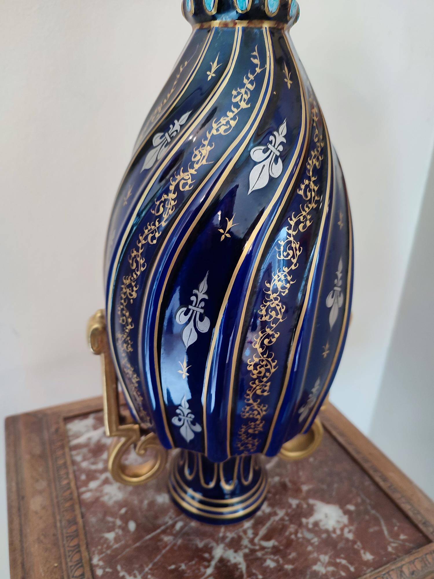 Two-handled baluster vase in late 19th century earthenware from the Gustave Asch factory (1856-1911)