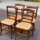 4 solid wood chairs with gold straw fabric from the 19th century