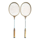 Paire de raquettes de tennis anciennes en bois et métal, années 50