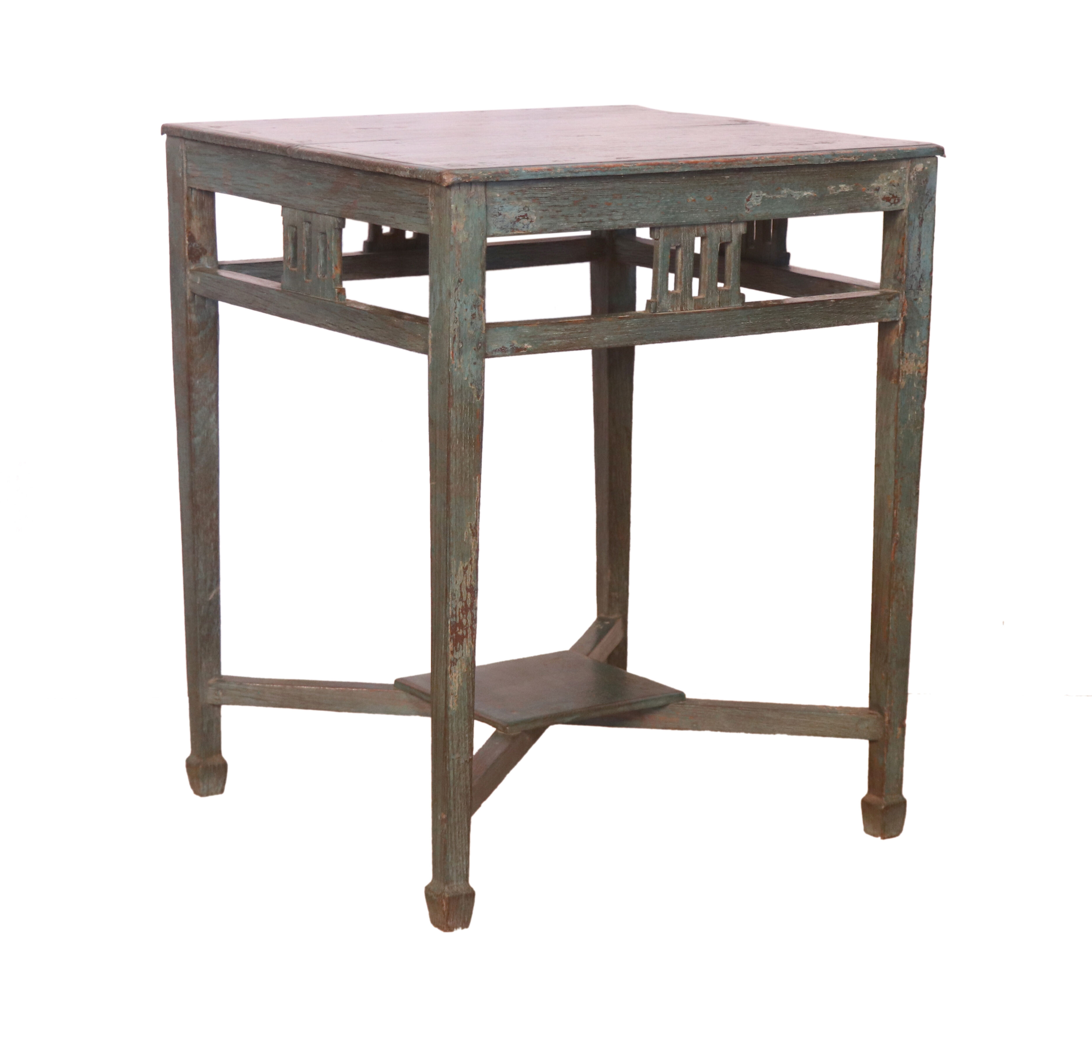 Old art deco console in original blue patina burmese teak
