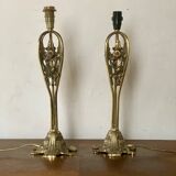 Pair of vintage brass table lamps in art nouveau style