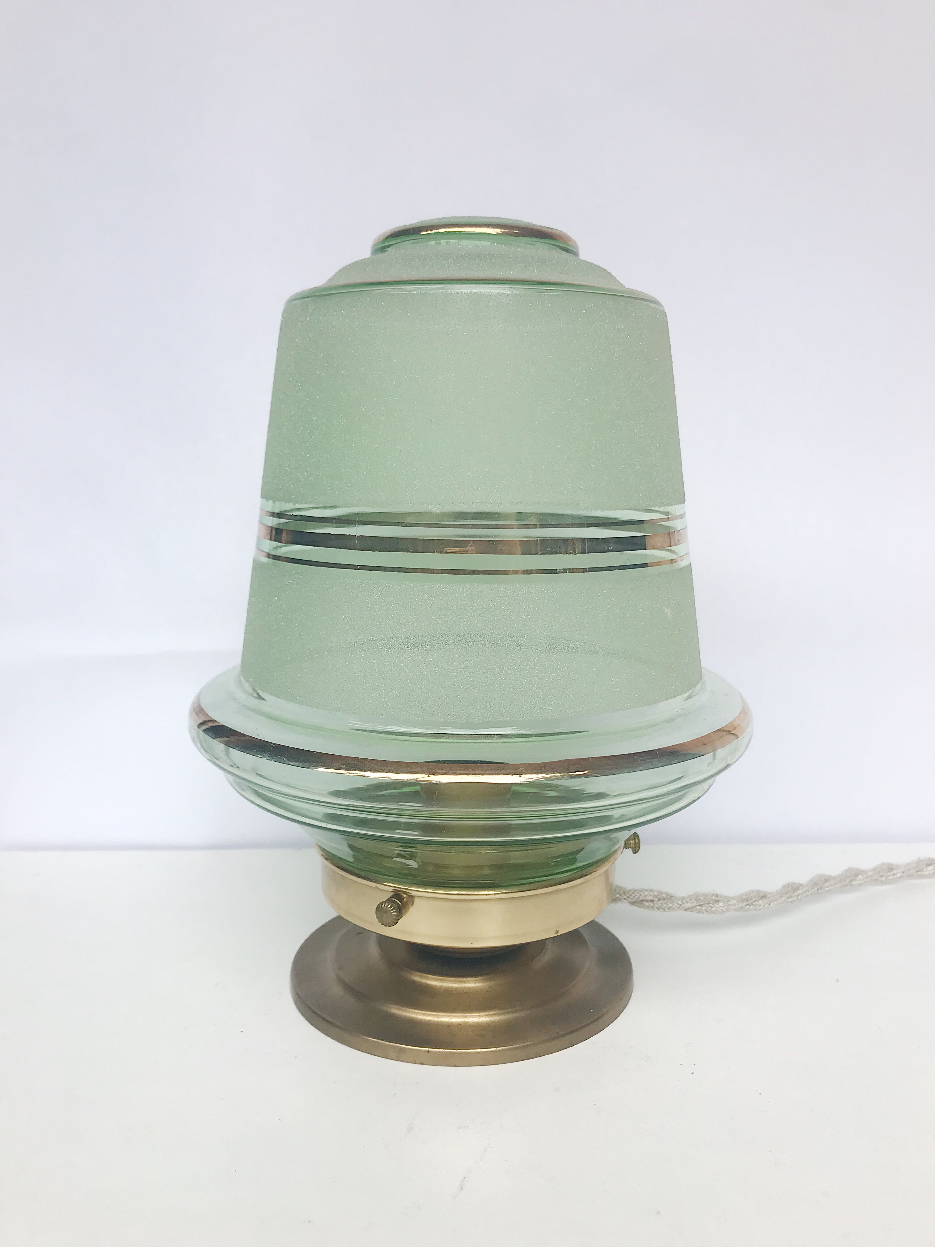 Table lamp glass granite green border gold
