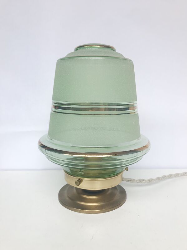 Lampe à poser verre granit vert liseré doré