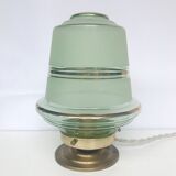 Lampe à poser verre granit vert liseré doré