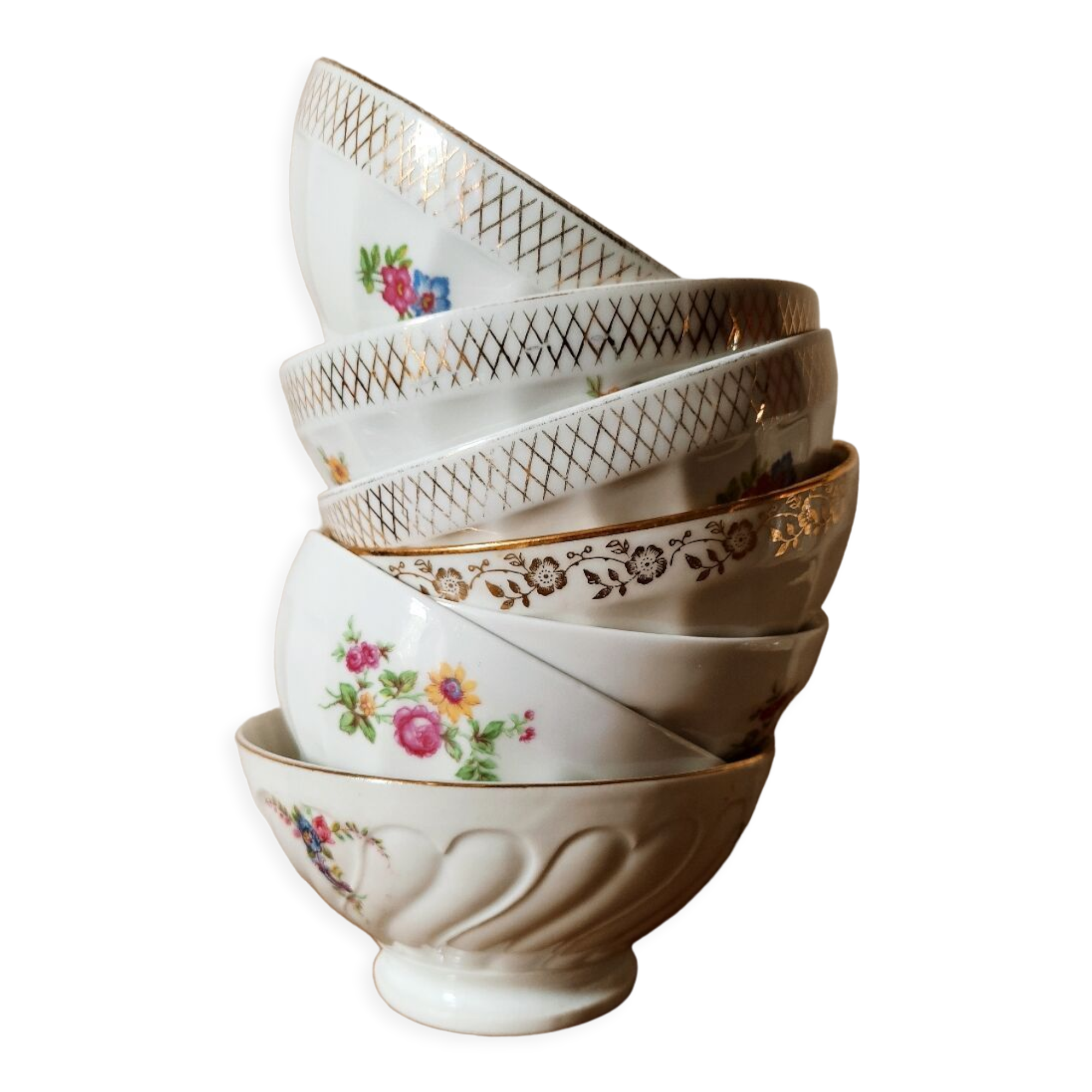 7 mismatched porcelain rib bowls