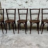 Série de 7 anciennes chaises bistrot Baumann bois courbé assise ronde