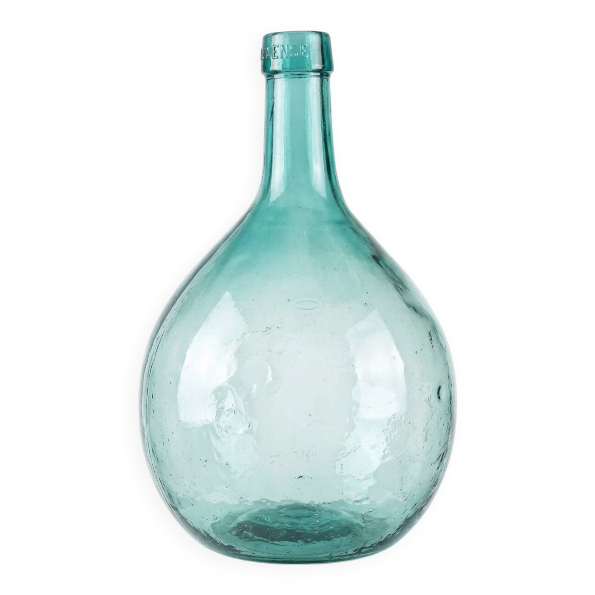 Old dame-jeanne signed v. ayelense - luminous turquoise glass