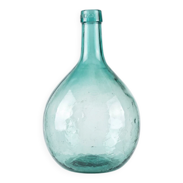 Ancienne dame-jeanne signée v. ayelense - verre turquoise lumineux