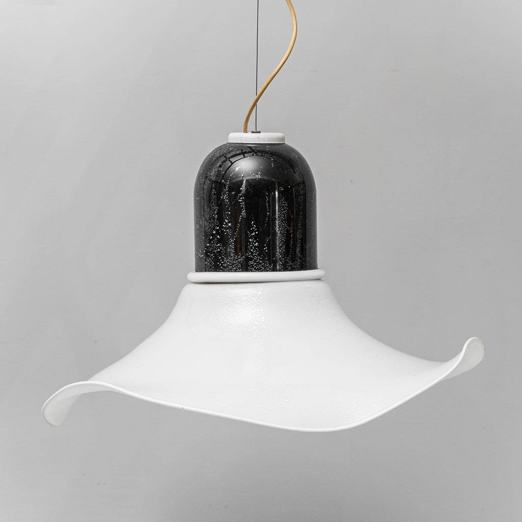 Vintage glass and metal pendant lamp – 1970s modernism