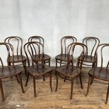 Series of 8 bistro chairs troquet wood curved vintage 1960