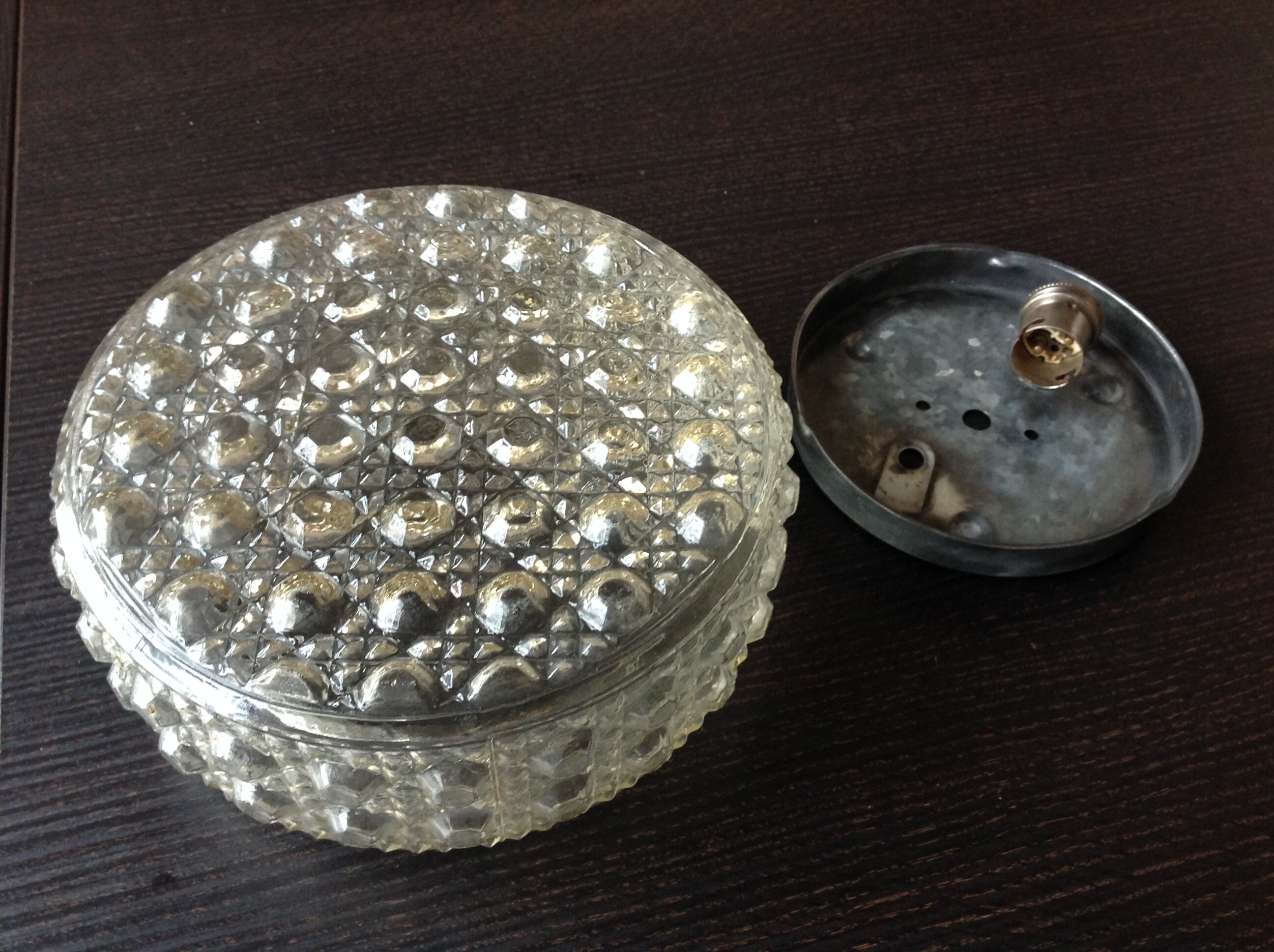 Round ceiling lamp in bubbled glass vintage 60s 70s