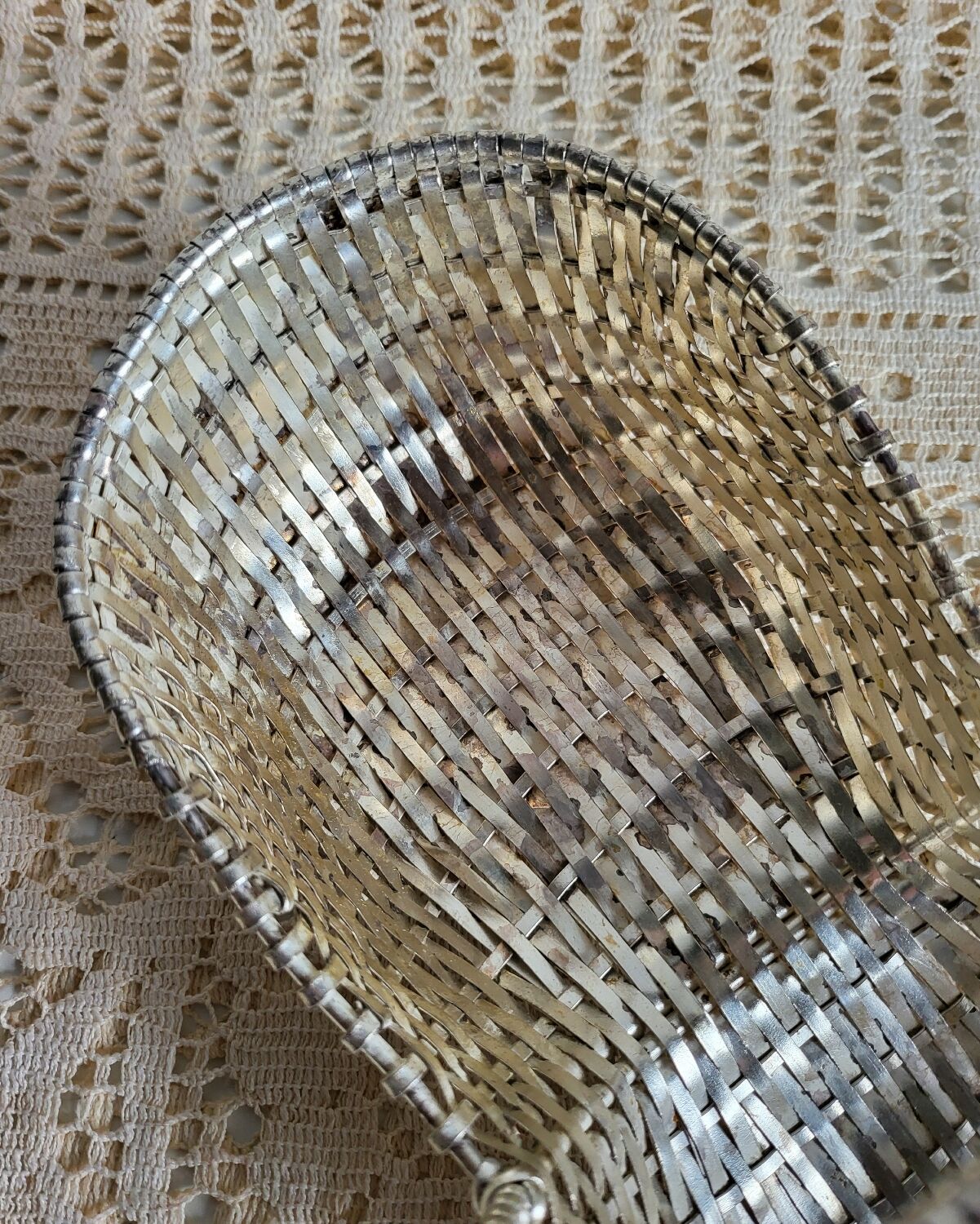 Woven silver-plated metal basket