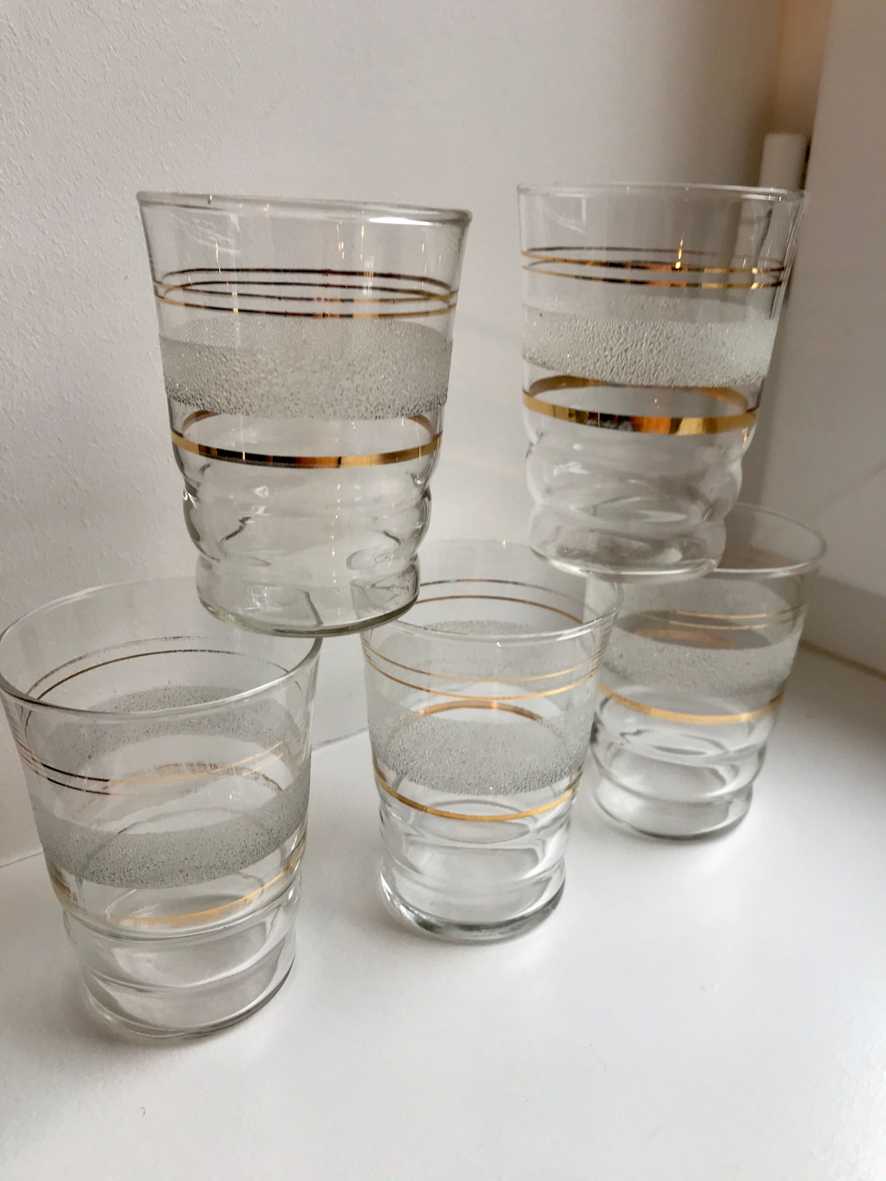 Lot de 5 verres à eau granité années 50