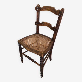 Carved Wood Chair & Vintage Cane Seat #A306