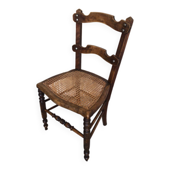 Carved Wood Chair & Vintage Cane Seat #A306