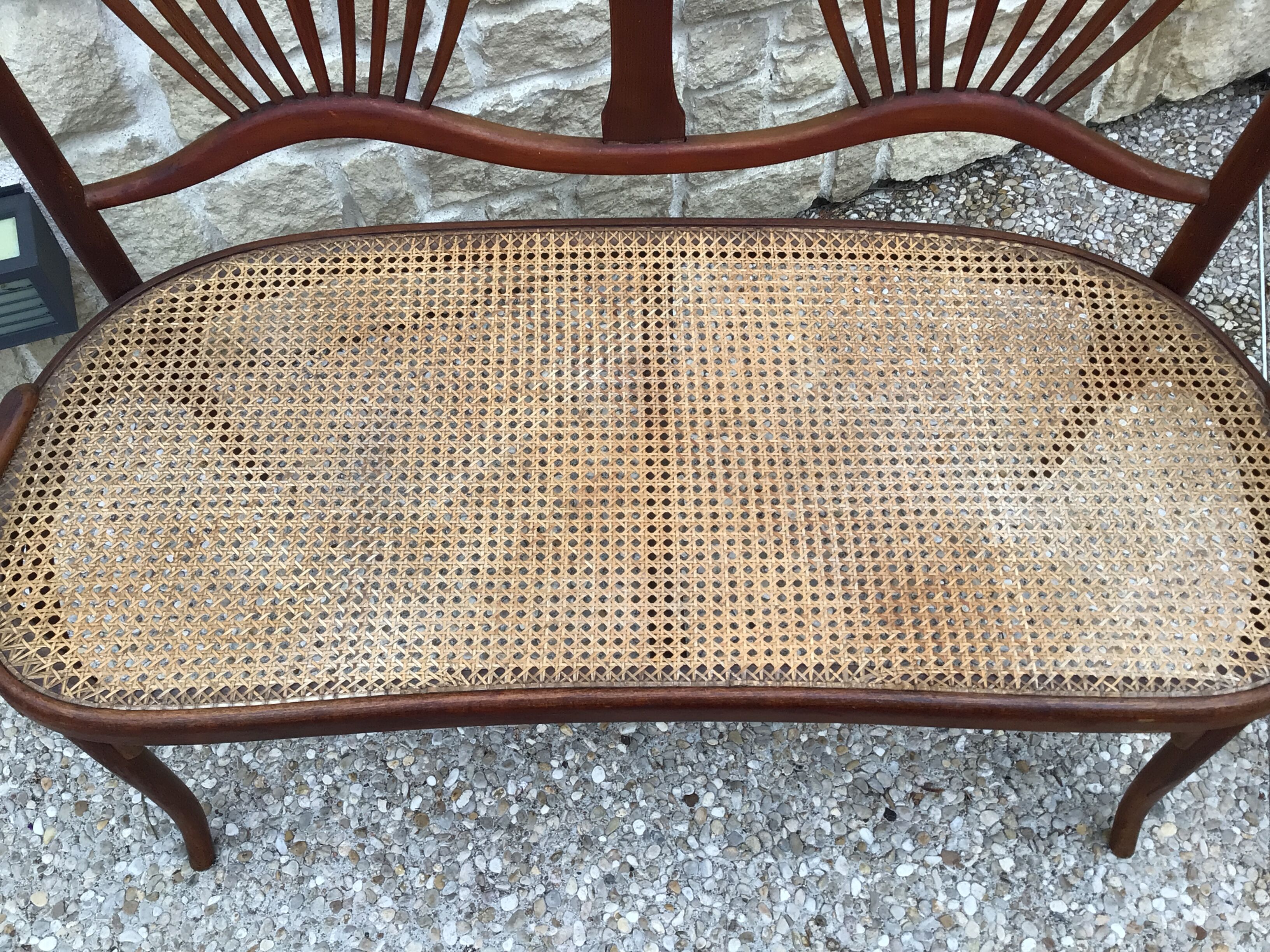 Sofa bench in curved wood and rattan fischel