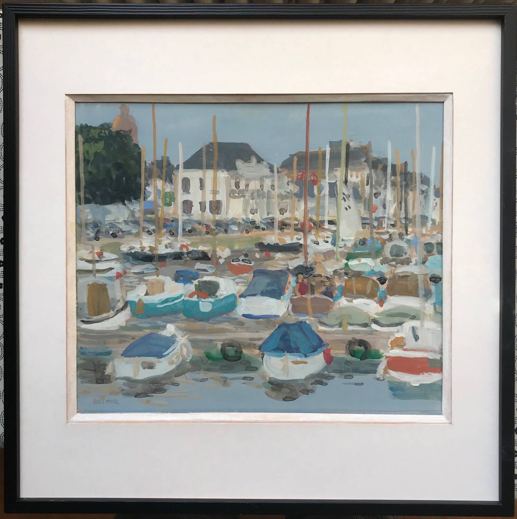 Gouache d’Henri REITER (né en 1938).Port normand.