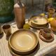 Pair of flat and deep plates in antique stoneware