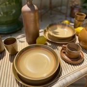Pair of flat and deep plates in antique stoneware
