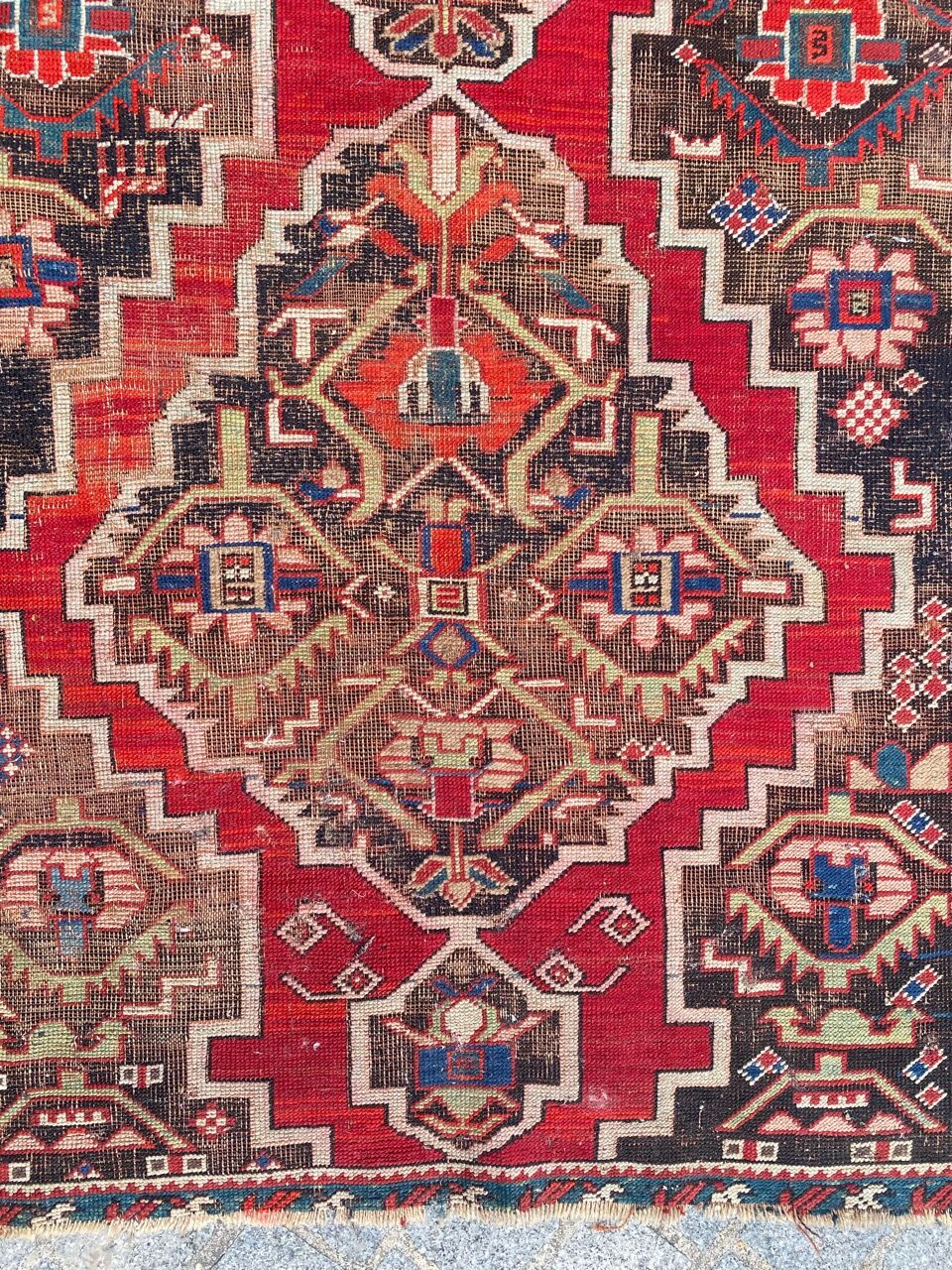 Ancient Caucasian carpet Karabakh handmade 115x270 cm