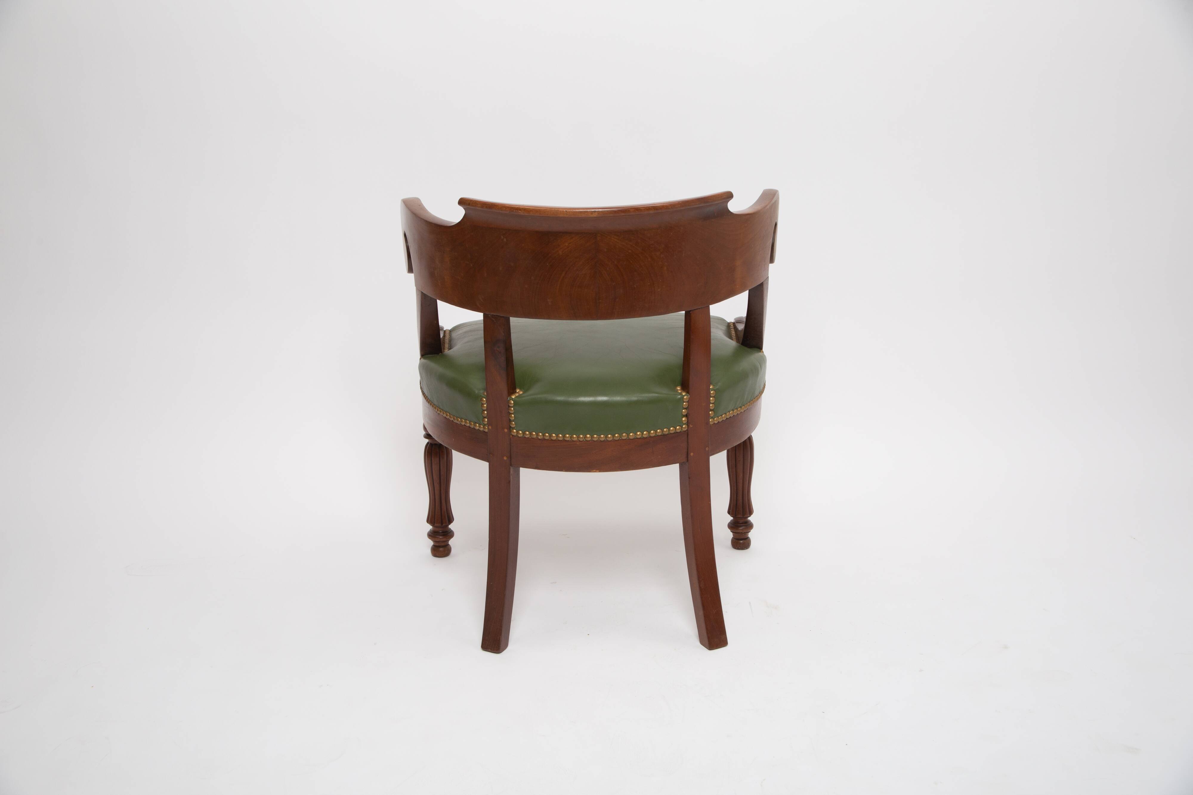 Louis Philippe gondola office chair green leather and wood