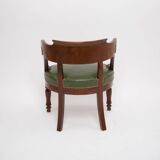 Louis Philippe gondola office chair green leather and wood