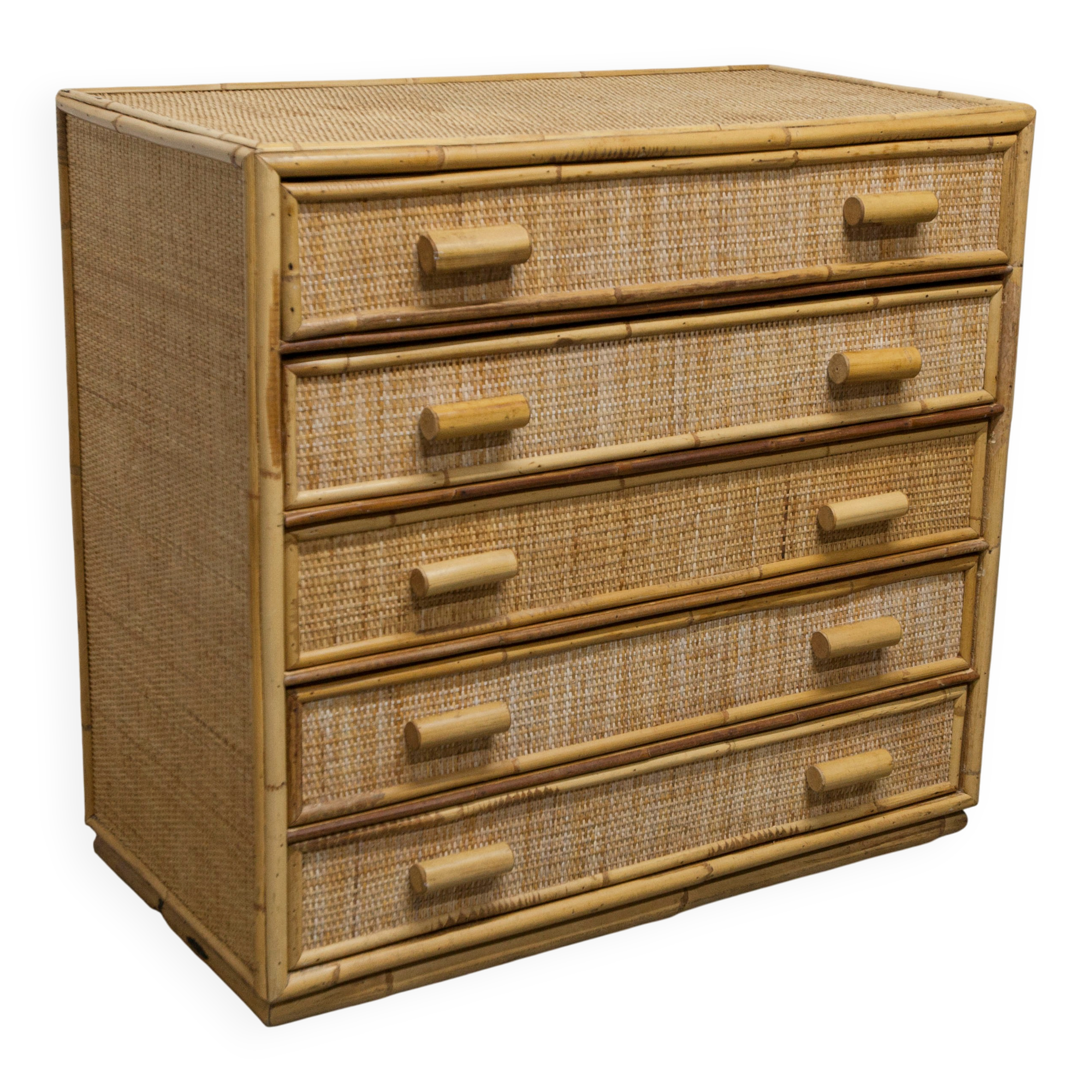 Commode en rotin à 5 tiroirs 1970