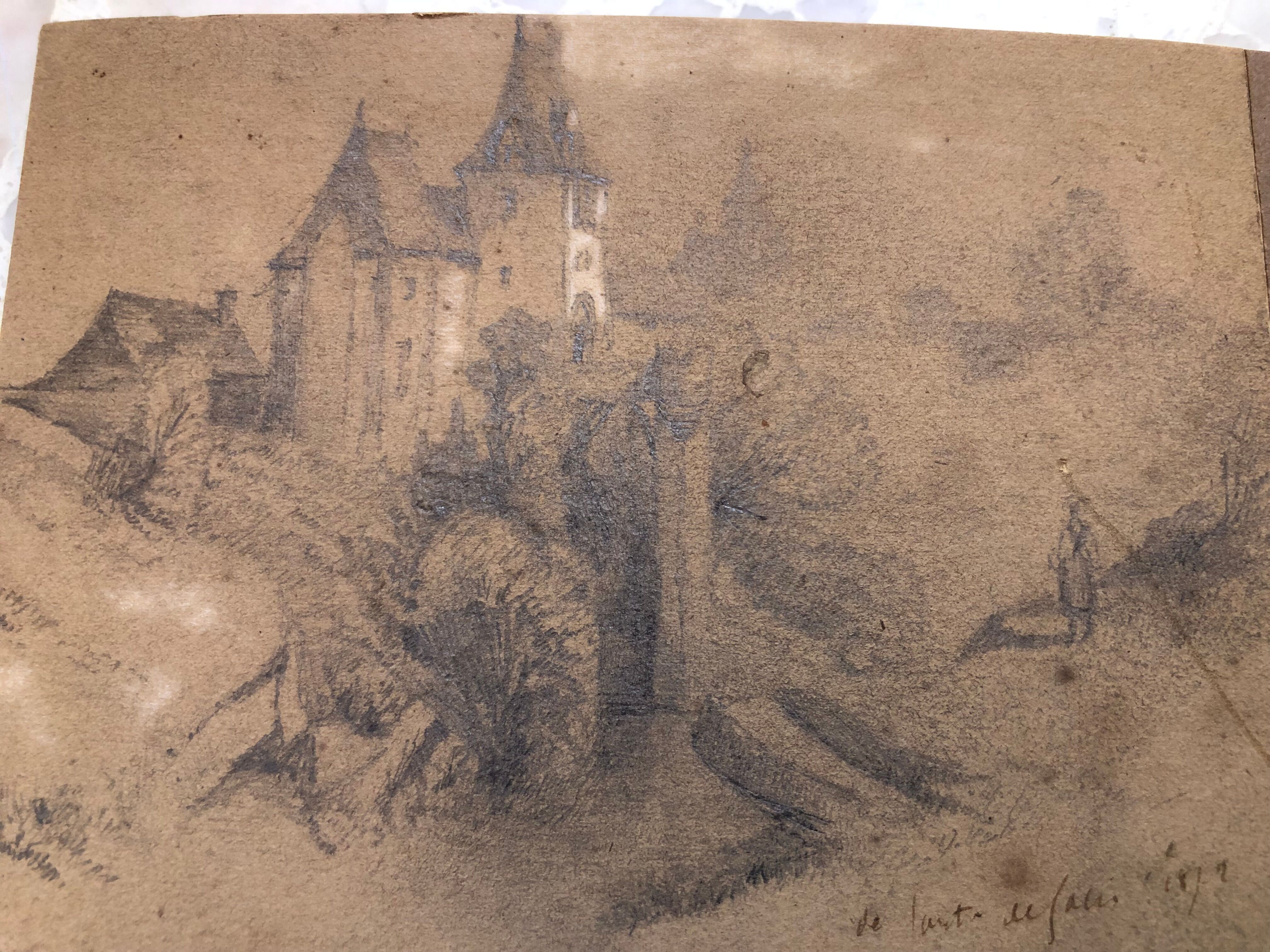 Collage drawings in graphite and white chalk 1872