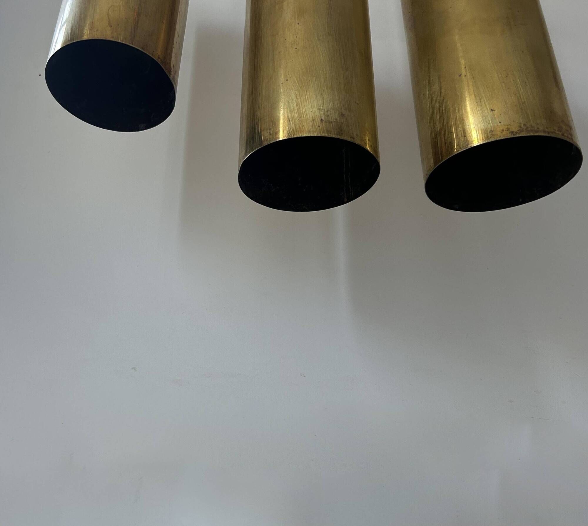 Set of 3 vintage pendant lights in solid brass, France 1960s