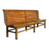 Long indoor railway station bench in solid beech wood 1930