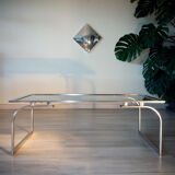 Coffee table 1970 smoked glass and metal