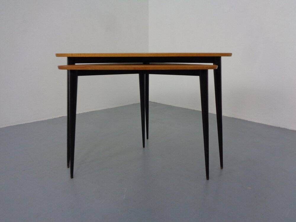 Mid-Century Triangular Birch Side Tables, 1960s, Set of 2