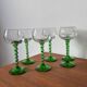 Set of vintage white wine glasses – twisted green stem engraved