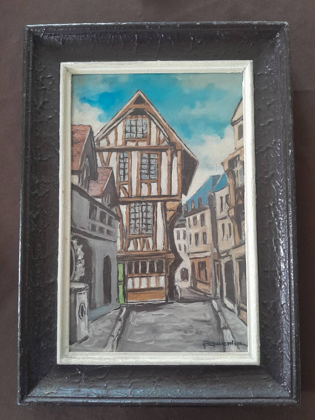 Peinture sur bois "Maison à colombages"
