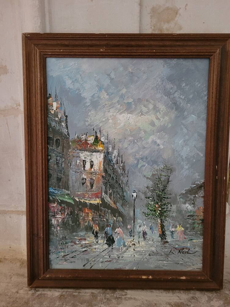 HST “Busy street in winter” by K. NEIL (20th century)