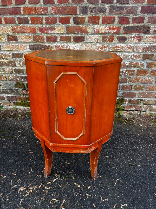 Meuble bar vintage octogonal – plateau cuir – style art déco – années