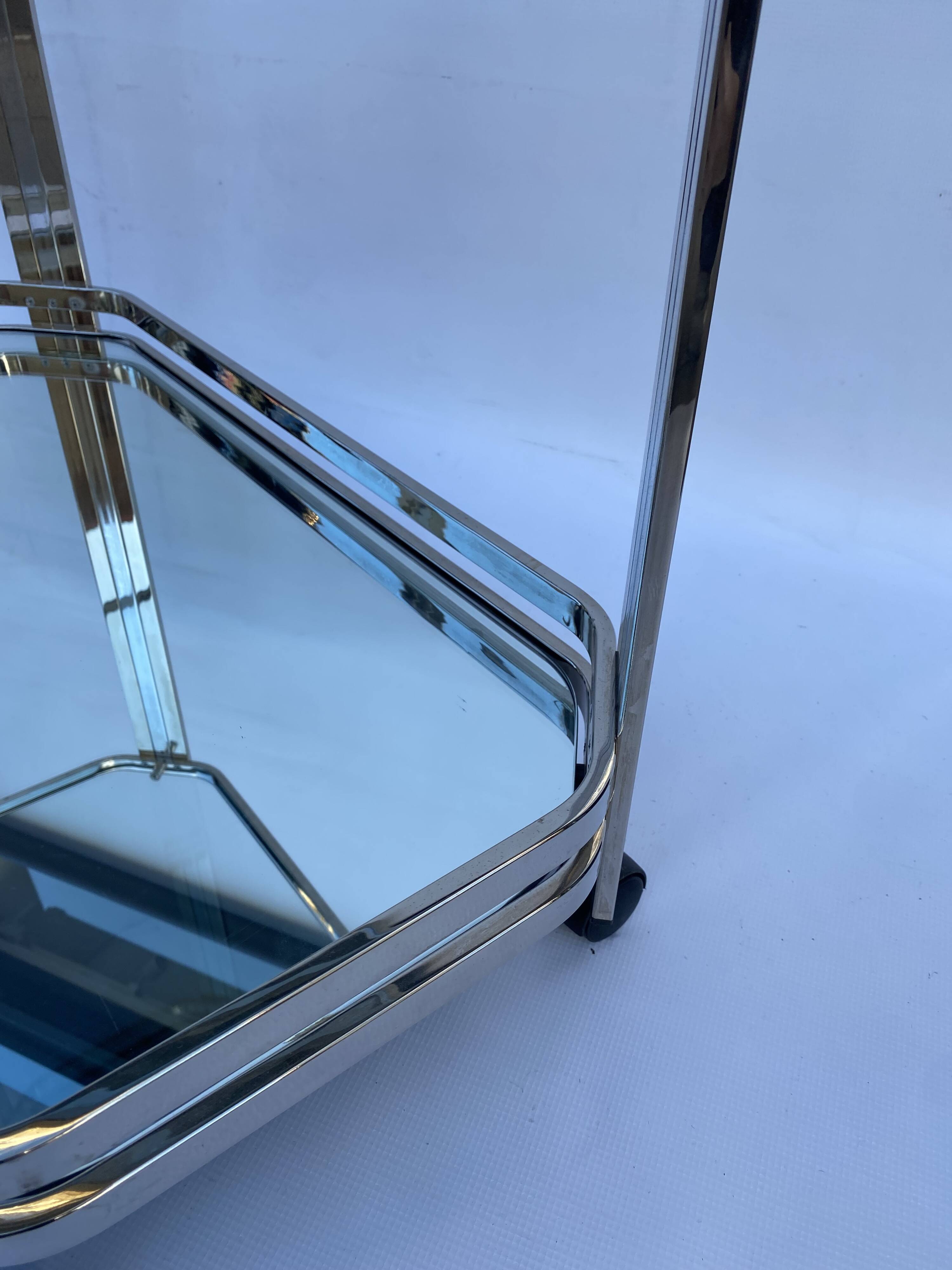 Romeo Rega Chrome Bar Cart Drinks Trolley Table Glass Hollywood Regency