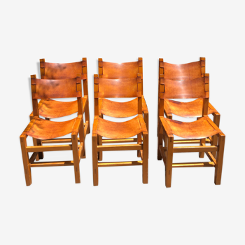 Chaises cuir et bois