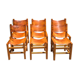 Leather and wood chairs
